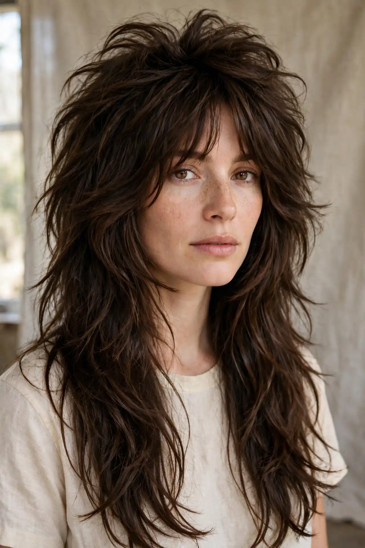 The Long Wolf Cut with Curtain Bangs