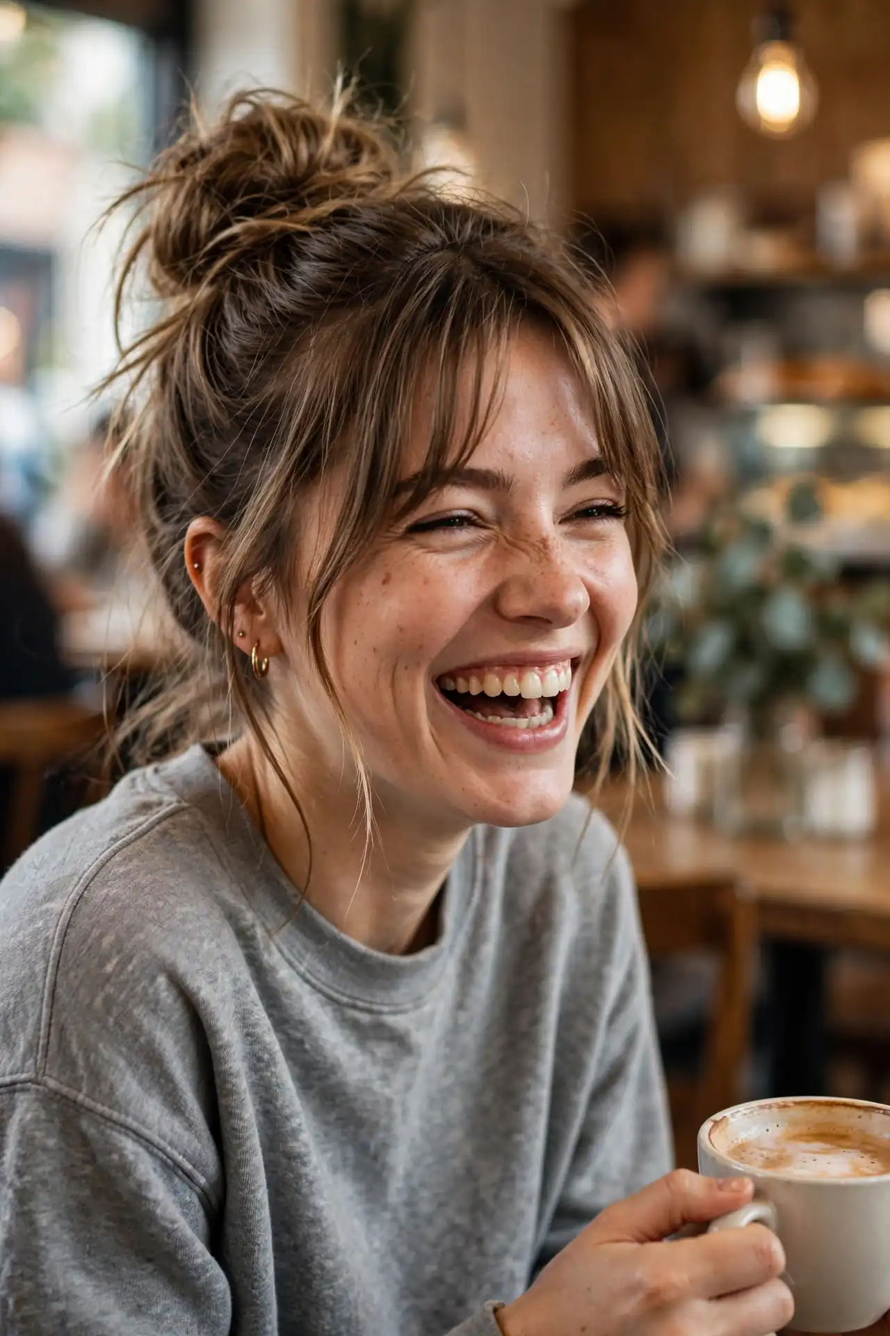 The Messy Bun with Curtain Bangs