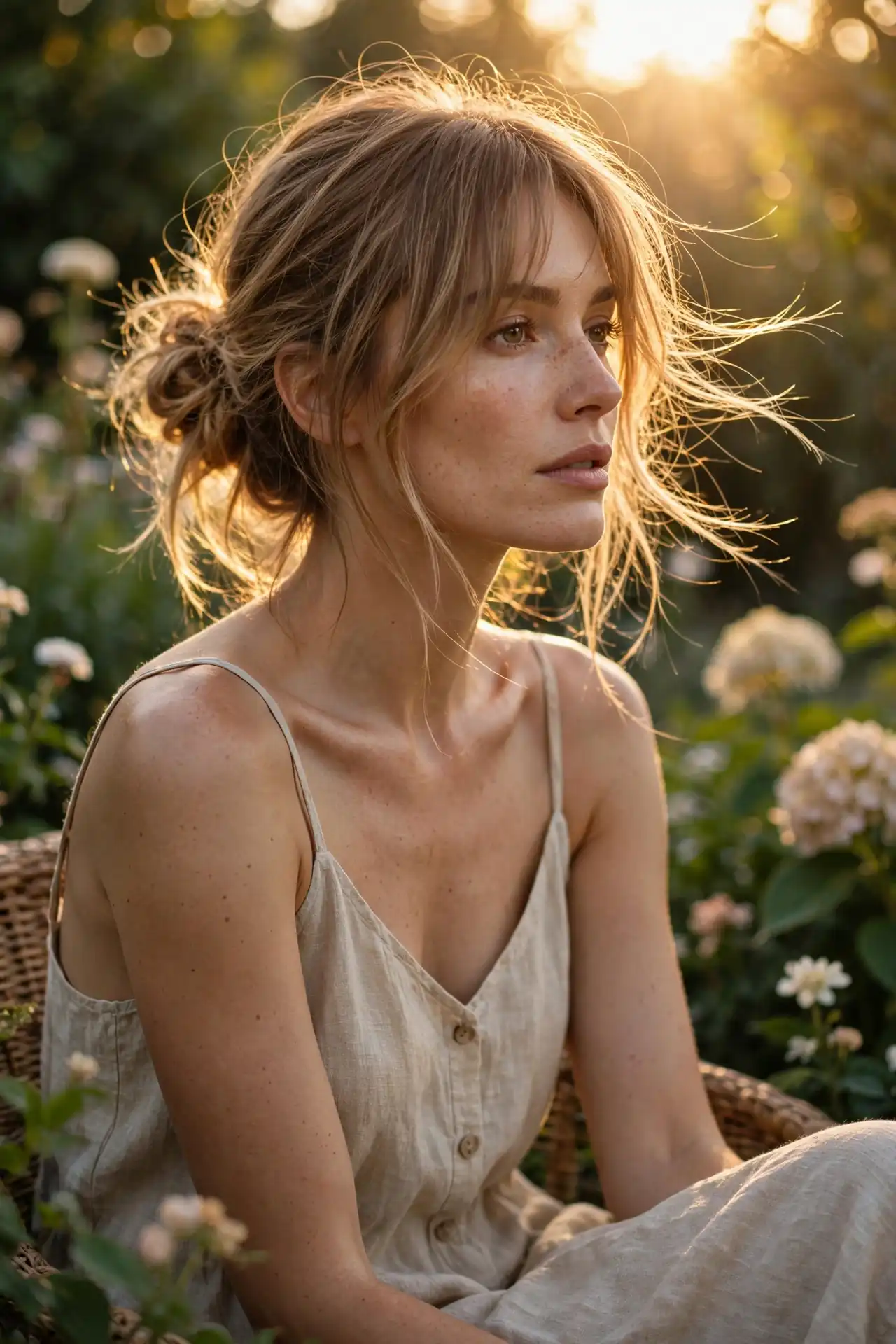 The Loose Nape Bun with Long Airy Bangs