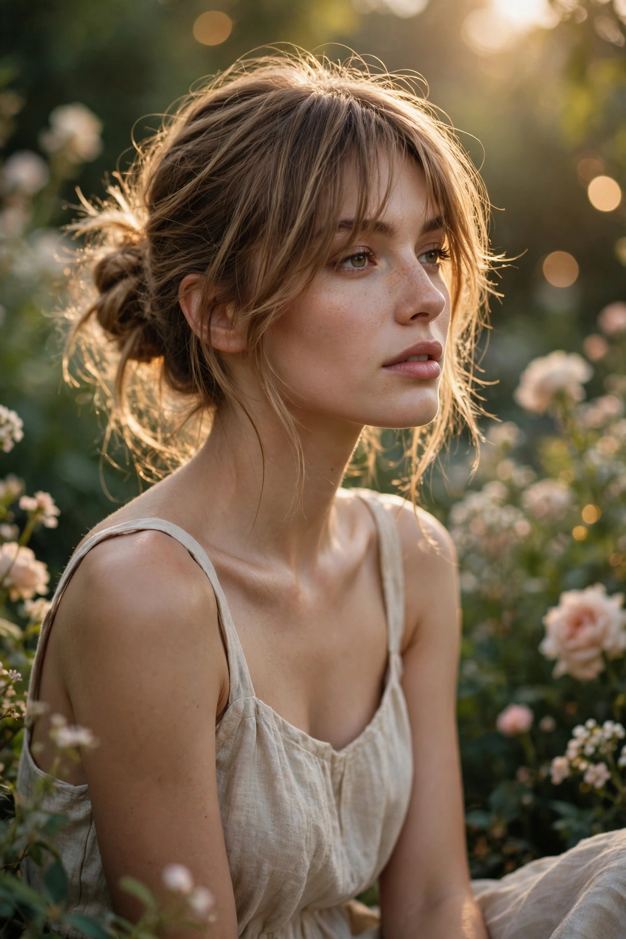 The Loose Nape Bun with Long Airy Bangs