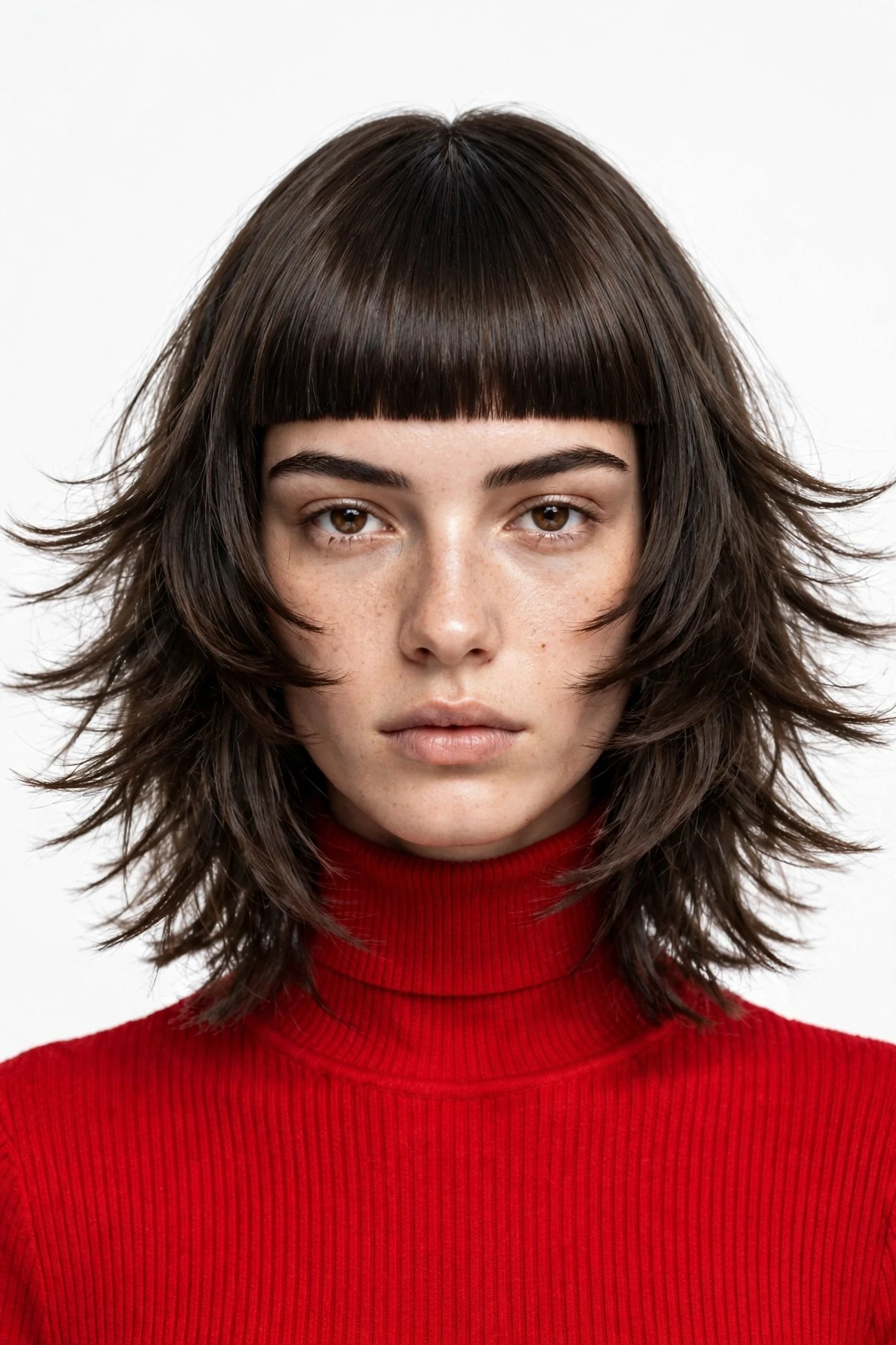 Butterfly Cut with Blunt Bangs