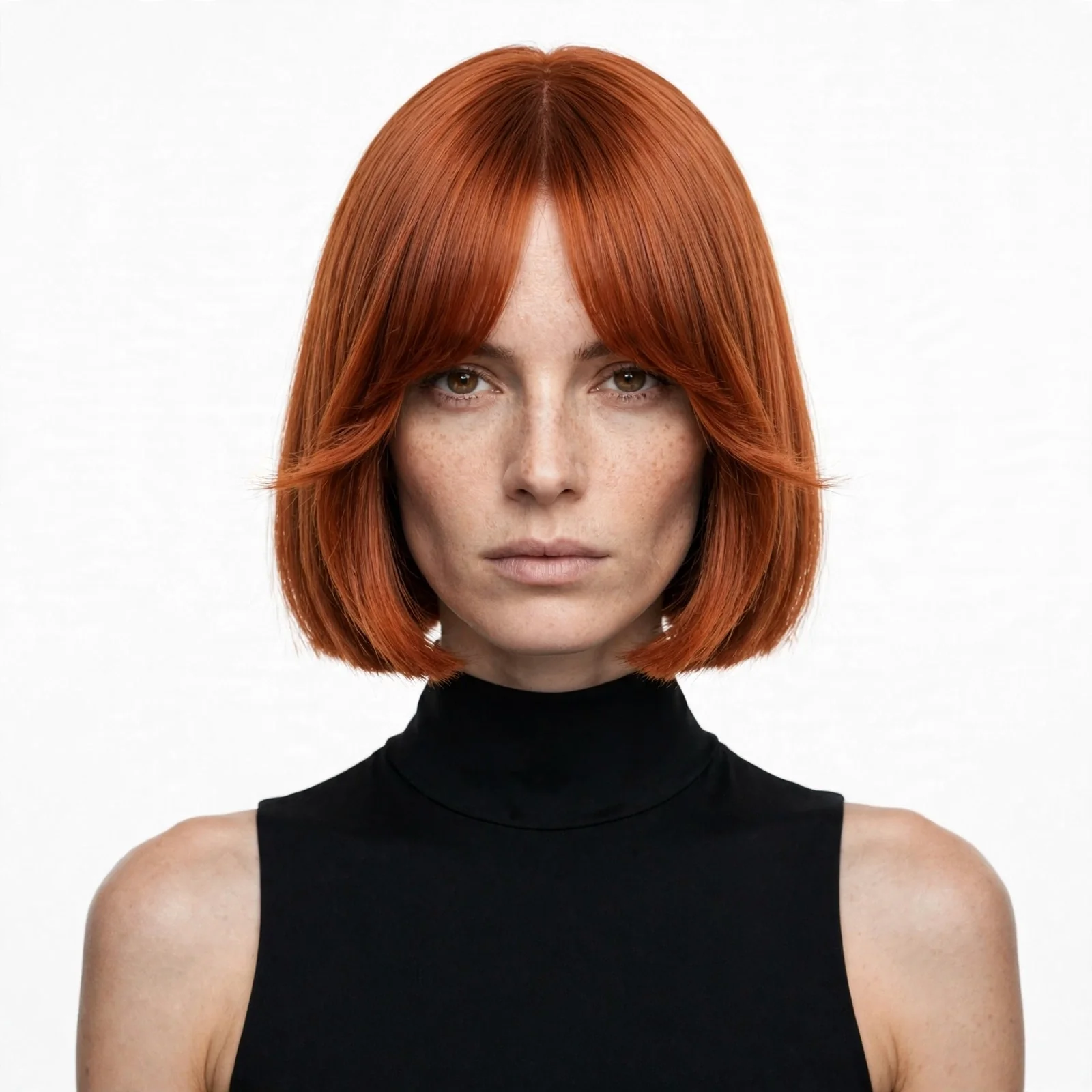 Blunt Bob with Copper Curtain Bangs