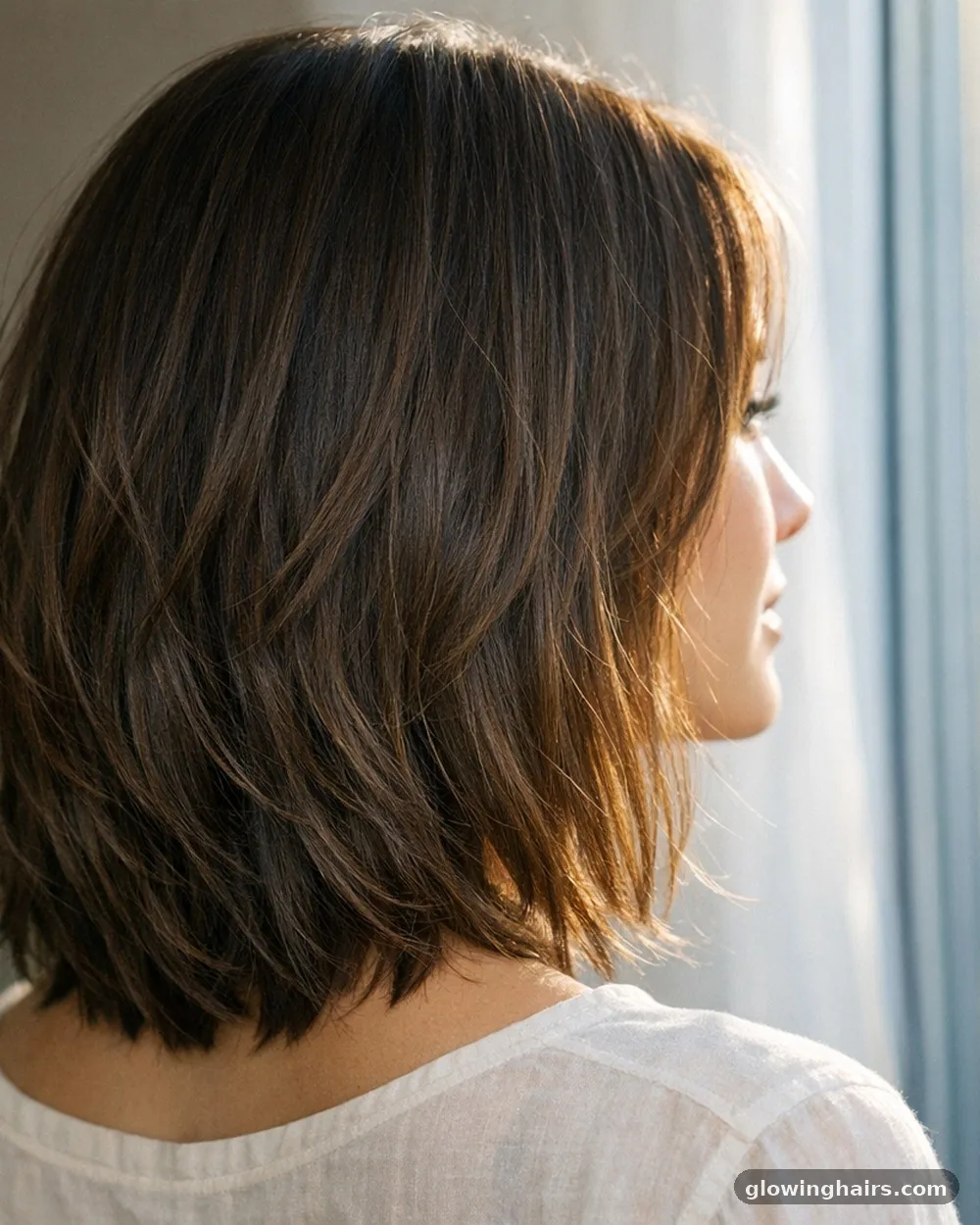 Long Layered Lob - 10 mid length haircut style for round face