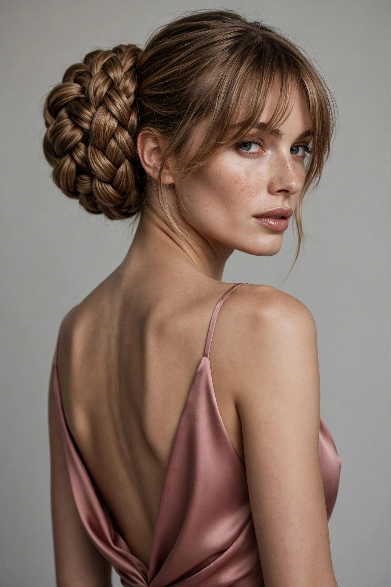 The Braided Bun with Curtain Bangs