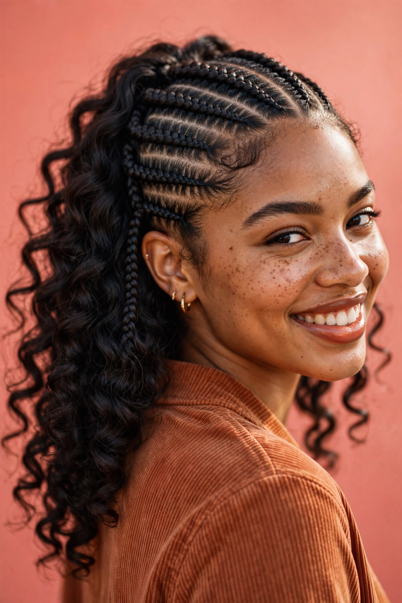 Half-Up Cornrows with Curls