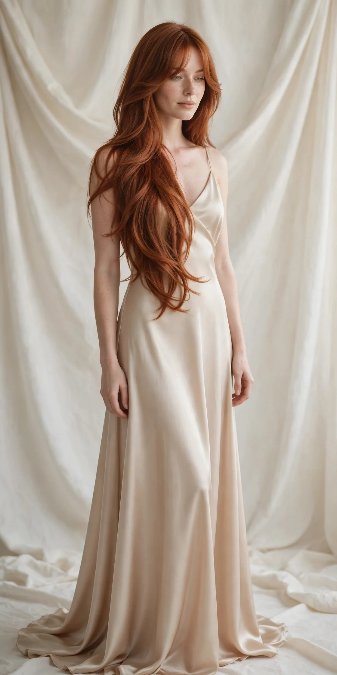 Long Layers with Sweeping Copper Bangs