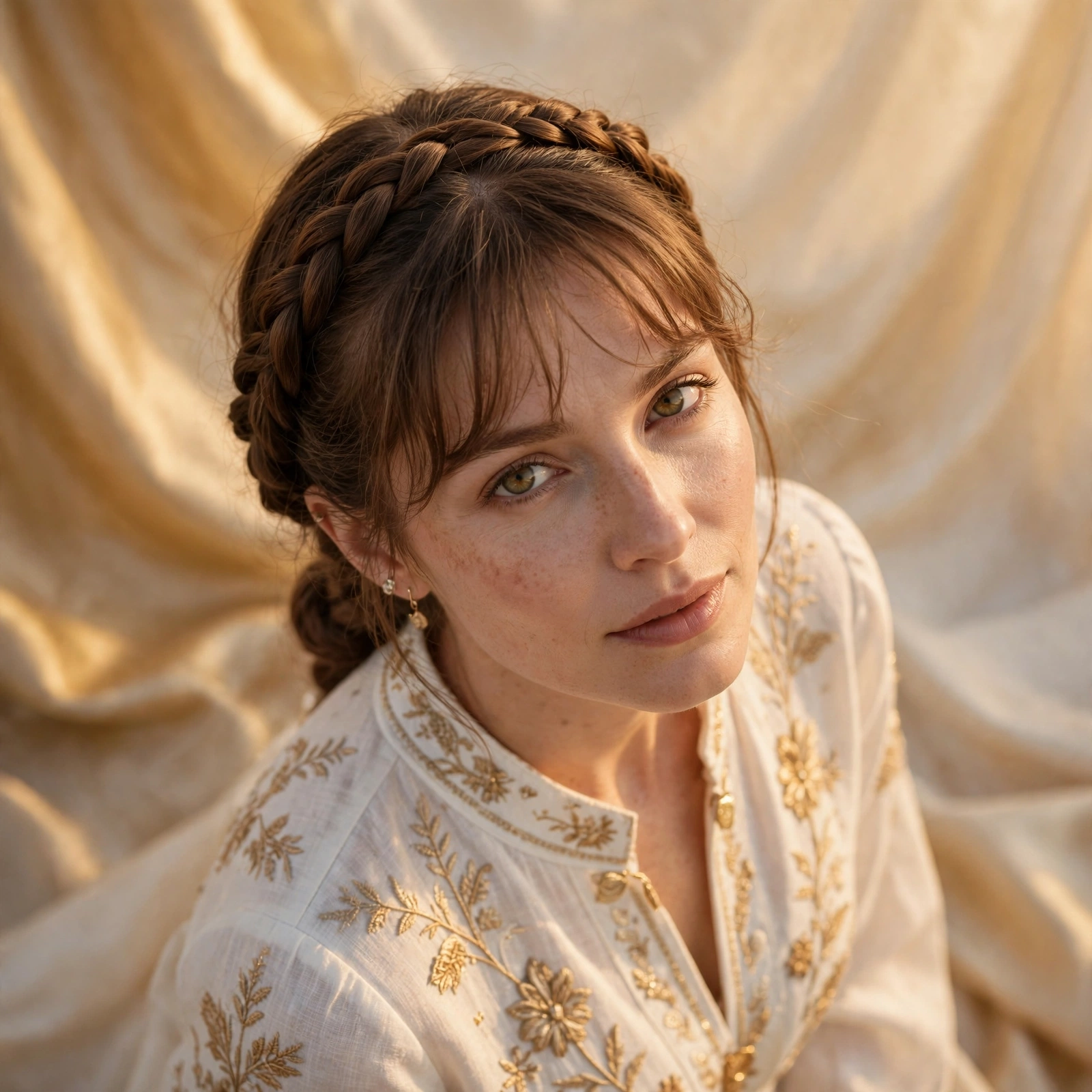 The Halo Braid Bun with a Wispy Fringe