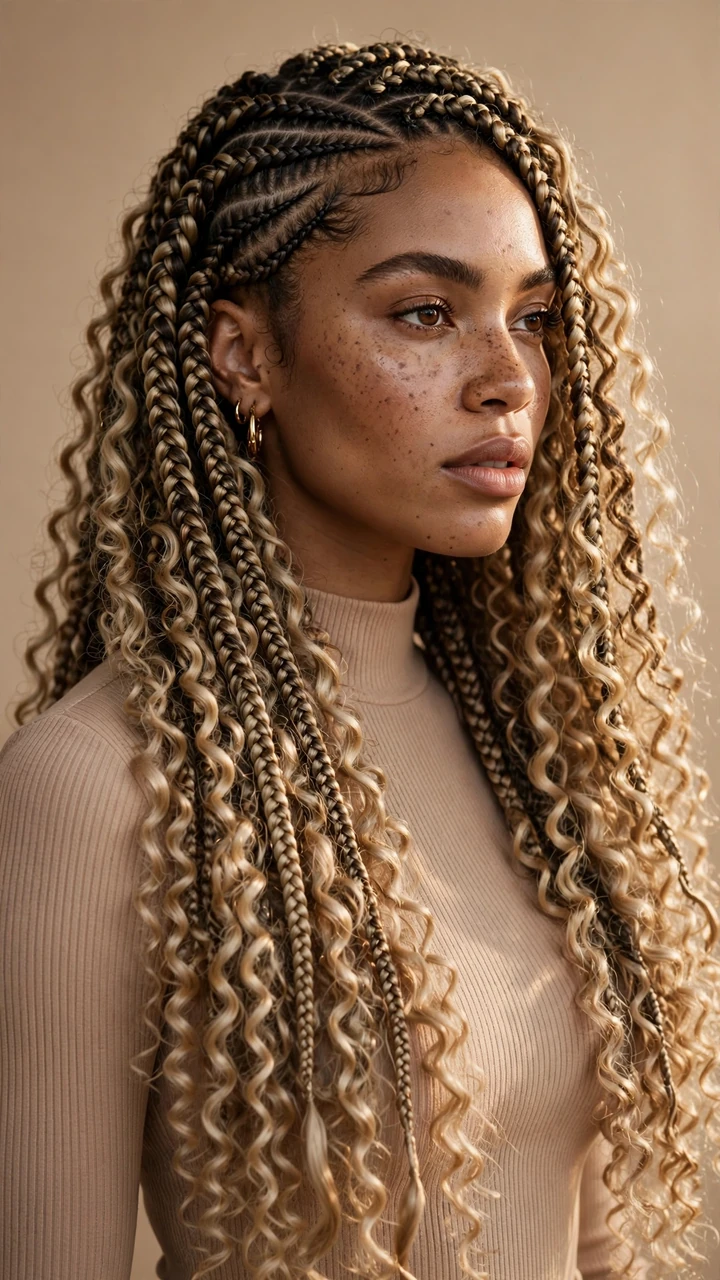 Lemonade Braids with Curls Throughout