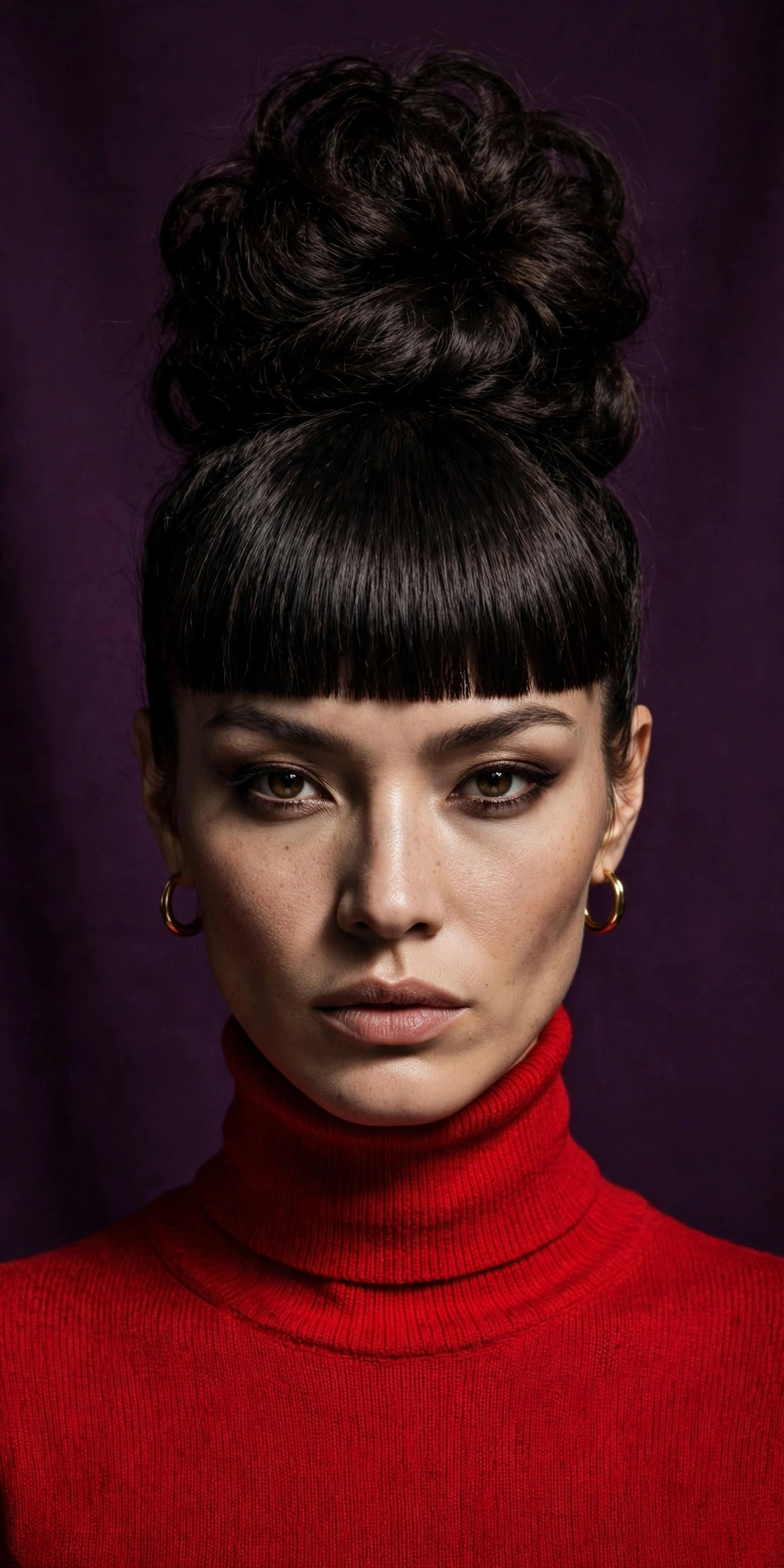 The High Bun with a Blunt Brow-Skimming Fringe