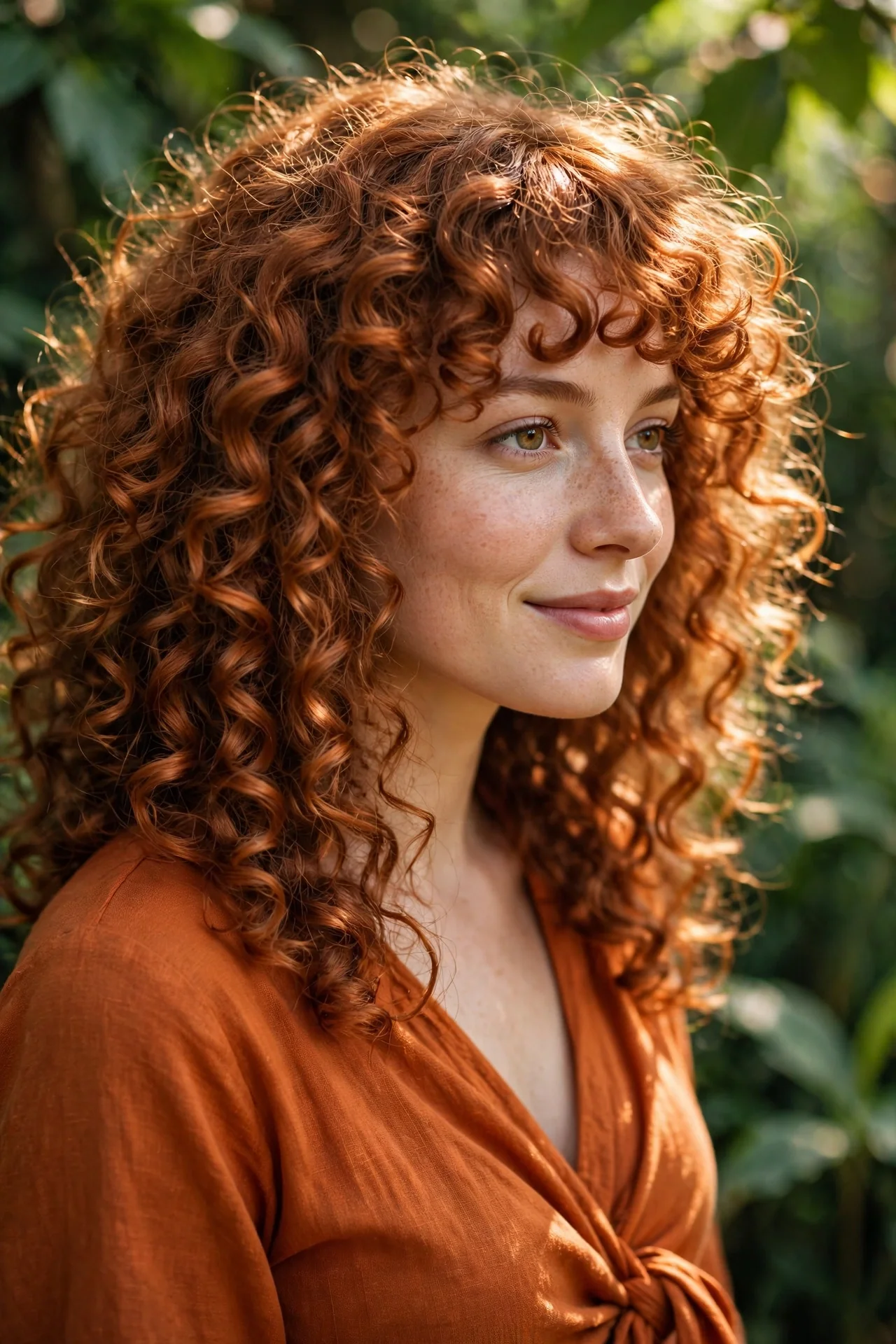 Curly Copper Curtain Bangs
