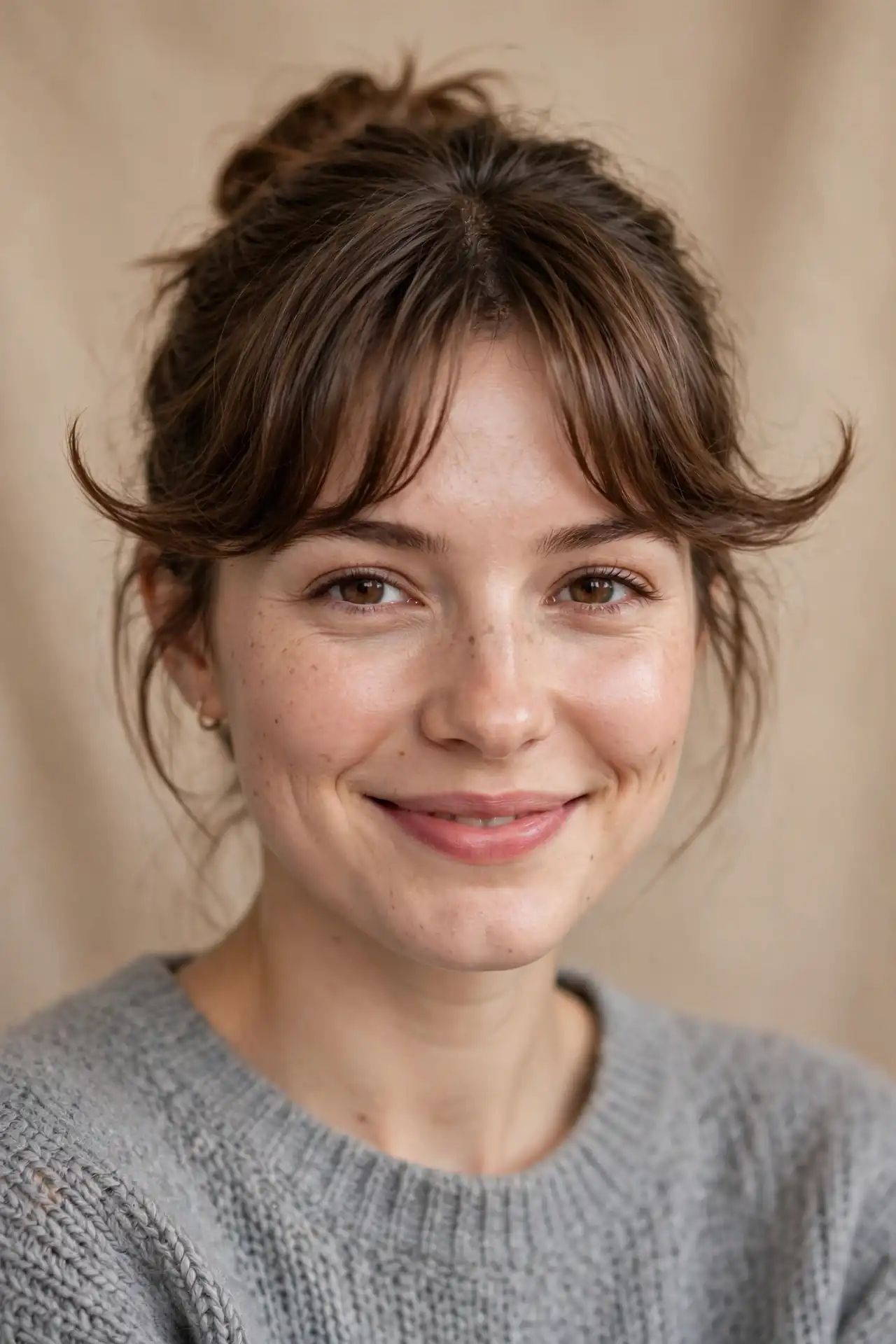 The Bun with an Arched Fringe