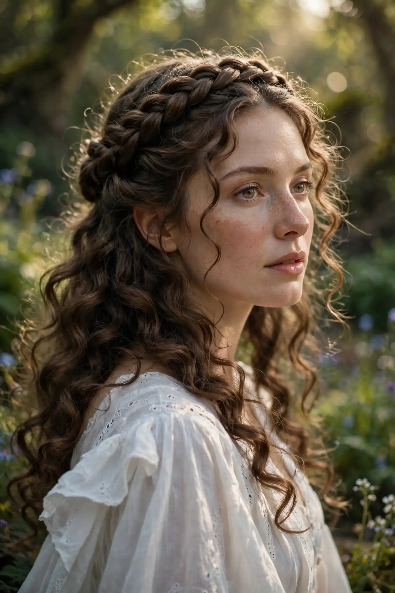 Half-Up Braided Crown with Curls