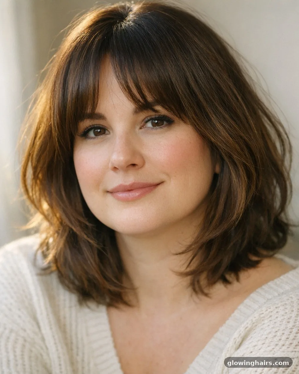 Curtain Bangs with Medium Layers - 10 mid length haircut style for round face