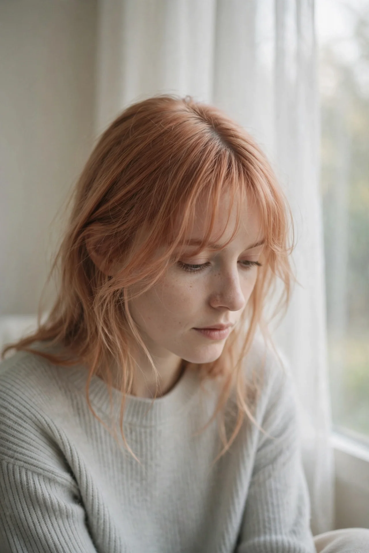 Wispy Copper Bangs for Fine Hair