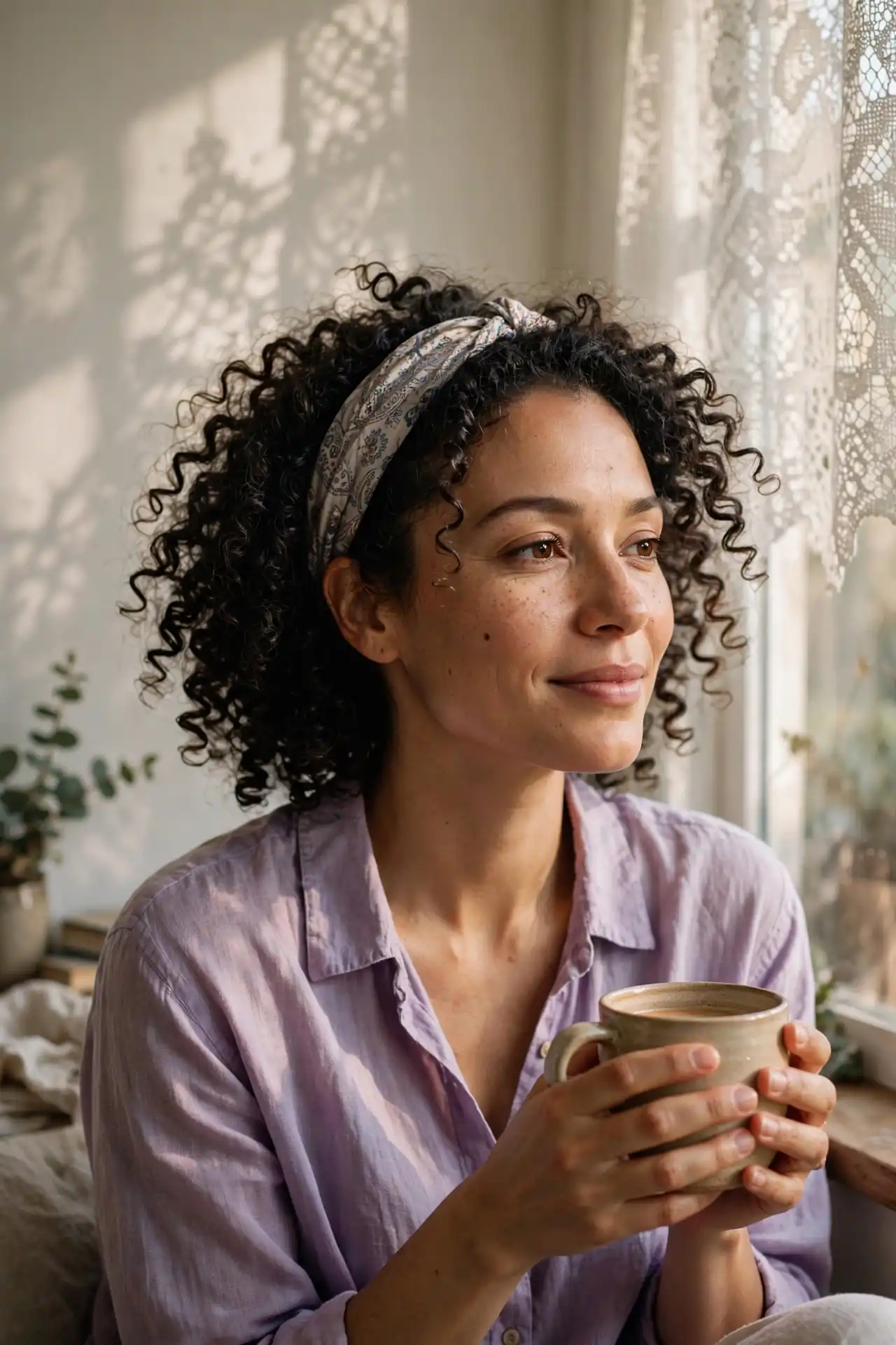 Curls with a Headband or Silk Scarf