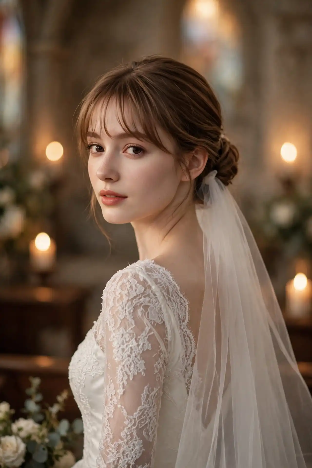 The Bridal Low Bun with a Soft Fringe