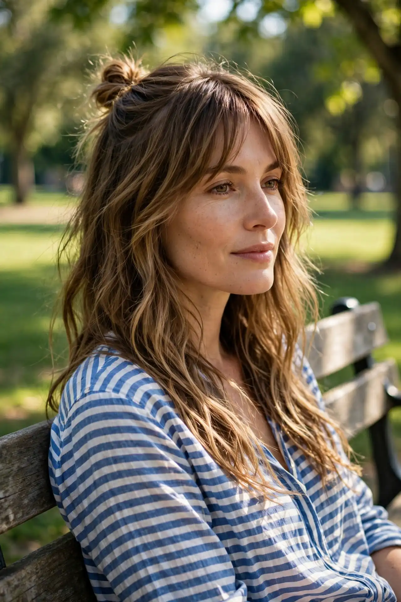 The Half-Up Bun with a Grown-Out Fringe