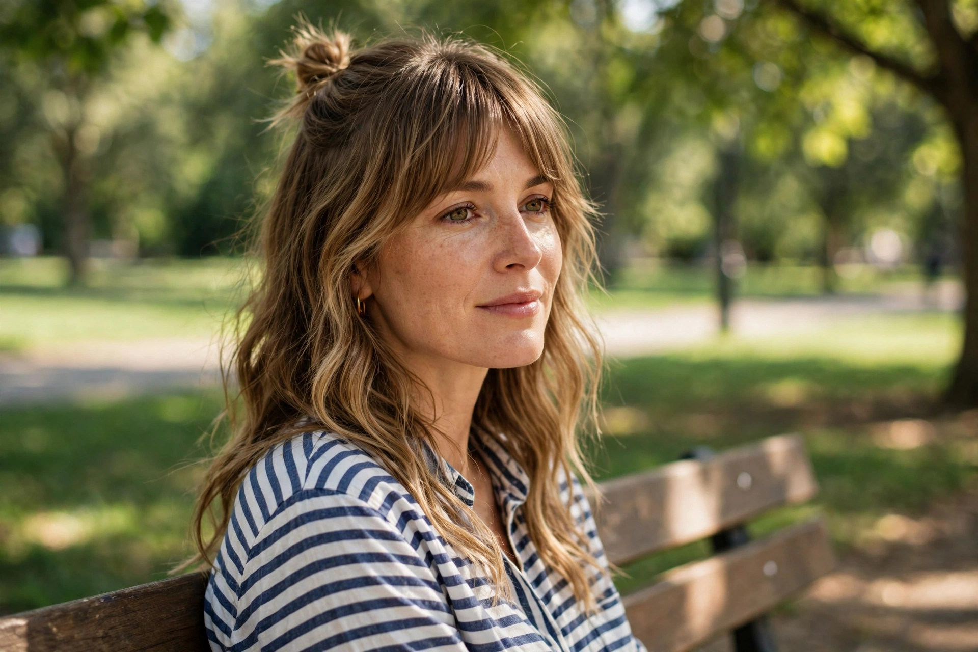 The Half-Up Bun with a Grown-Out Fringe