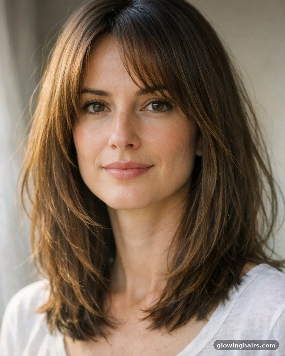 Medium Straight Cut with Long Face-Framing Pieces - 10 mid length haircut style for round face