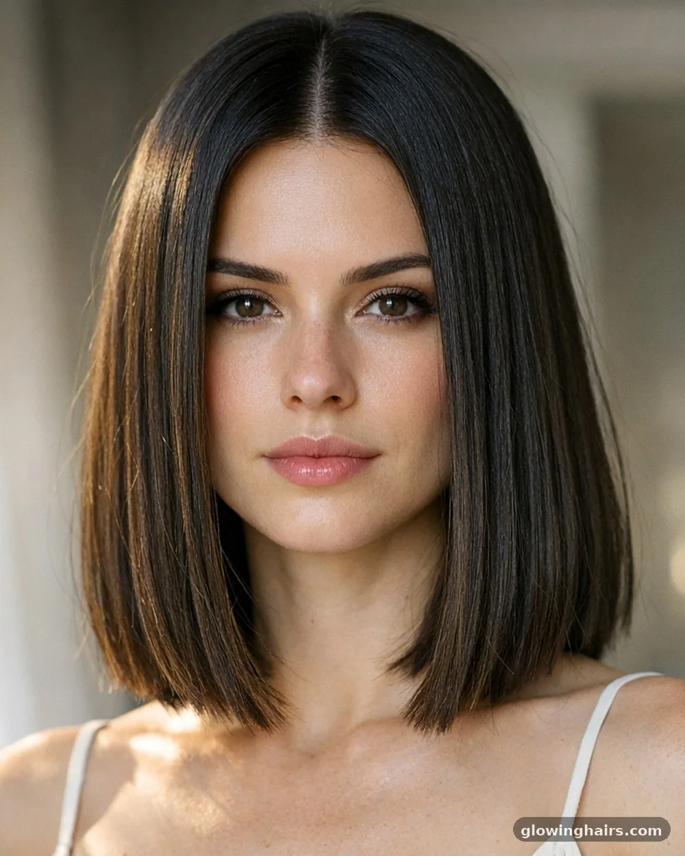 Blunt Lob with a Middle Part - 10 mid length haircut style for round face