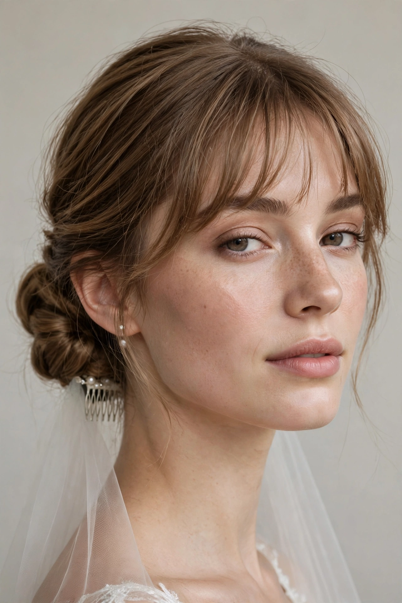 The Bridal Low Bun with a Soft Fringe